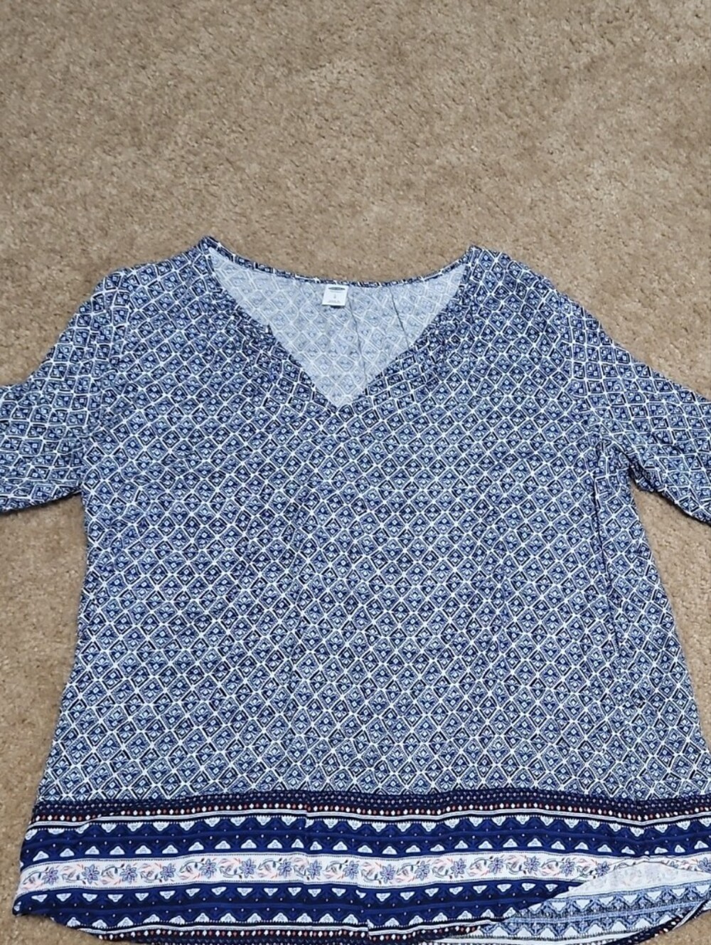 Old Navy Blue Patterned V-Neck Sweater